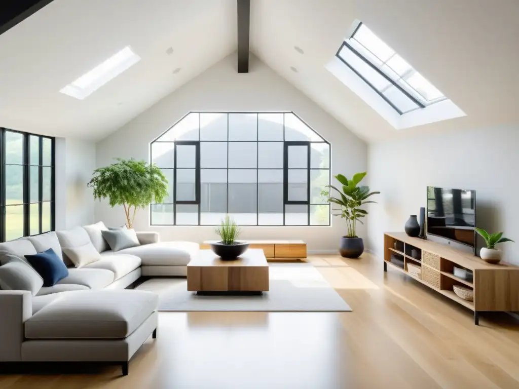 Decoración loft Feng Shui equilibrado: Espacio minimalista con luz natural, muebles modernos y elementos tradicionales para una armonía tranquila