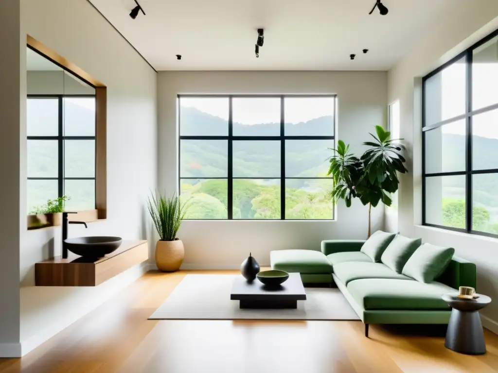 Decoración loft Feng Shui equilibrado: Espacio minimalista con muebles estratégicos, luz natural y toques de serenidad