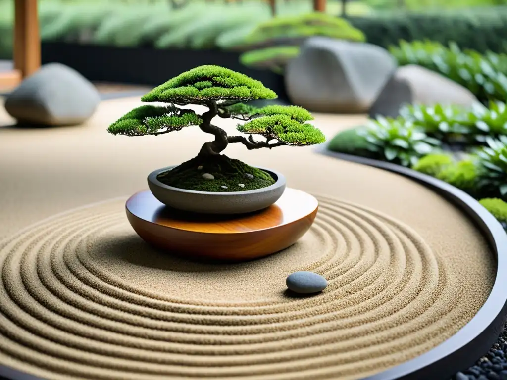 Feng Shui: Jardín Zen con equilibrio y armonía, representando el elemento tierra