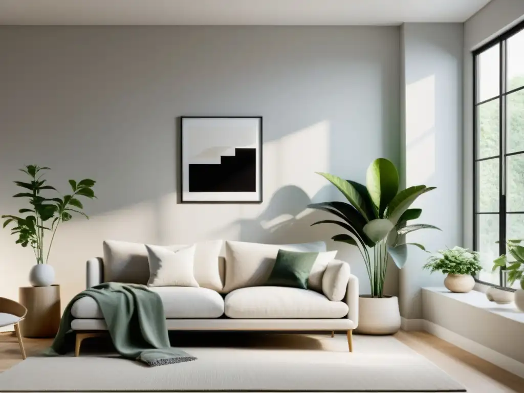 Diseño escandinavo armonización hogar Feng Shui: Sala minimalista con líneas limpias, colores neutros y toques naturales