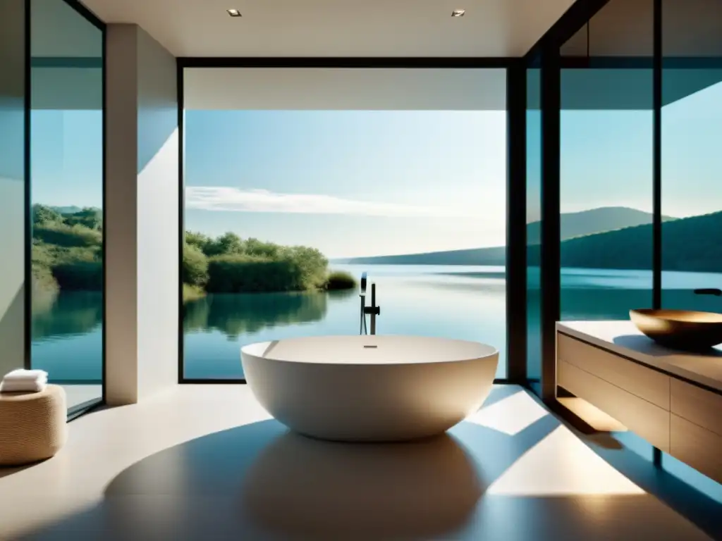 Escena de baño moderno con ventana y tranquilidad acuática