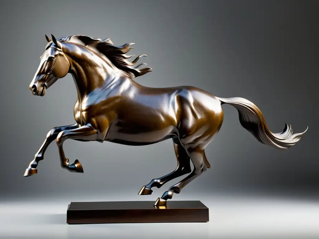 Escultura de bronce de un caballo galopando, simboliza el significado del caballo en el arte del Feng Shui