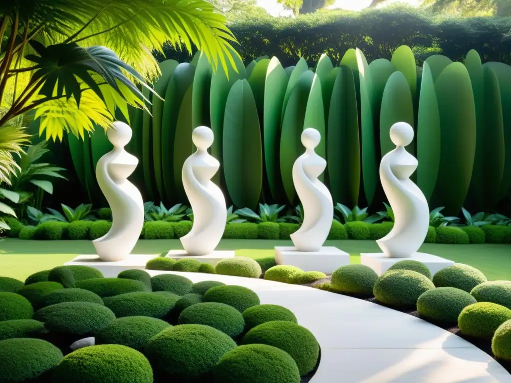 Esculturas de mármol blanco para armonizar jardín Feng Shui con tranquilidad y equilibrio entre naturaleza y arte