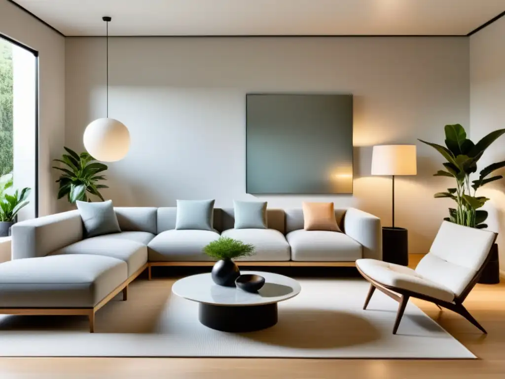 Espacio armonioso con Feng Shui acústica ambiental: sala minimalista con luz natural, mobiliario ordenado y paneles absorbentes de sonido