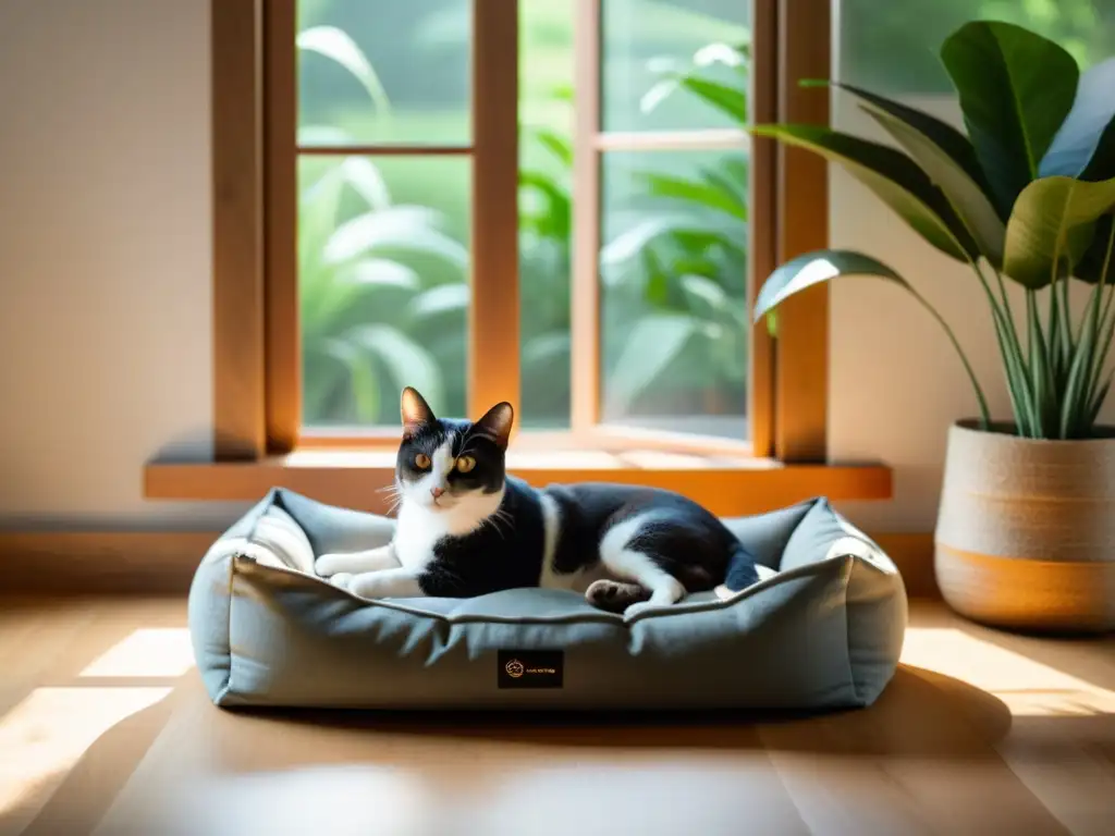 Un espacio armonioso de Feng Shui para la cama de mascota, con luz natural y serenidad