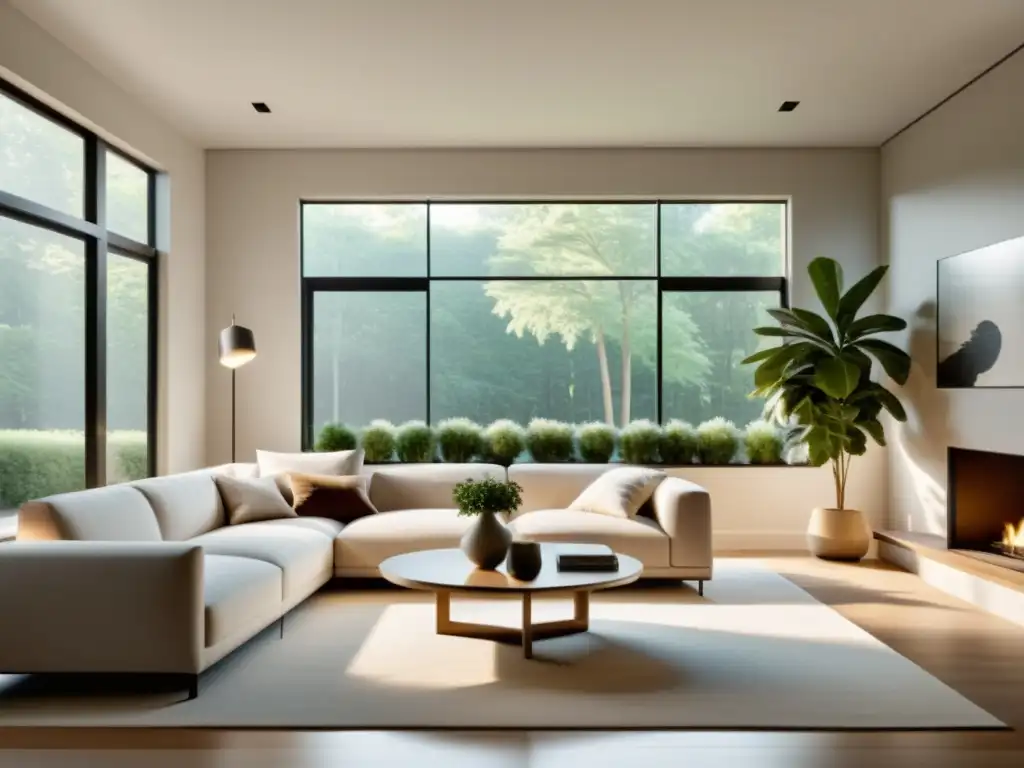 Espacio armonioso con claves de iluminación Feng Shui hogar, luz natural suave, muebles balanceados y colores neutros