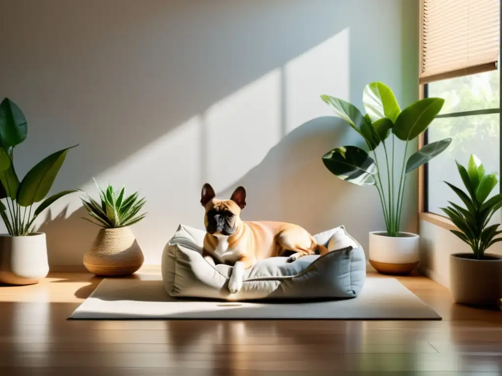 Un espacio armonioso y equilibrado con Feng Shui para hogar con mascotas, iluminado por la suave luz del sol