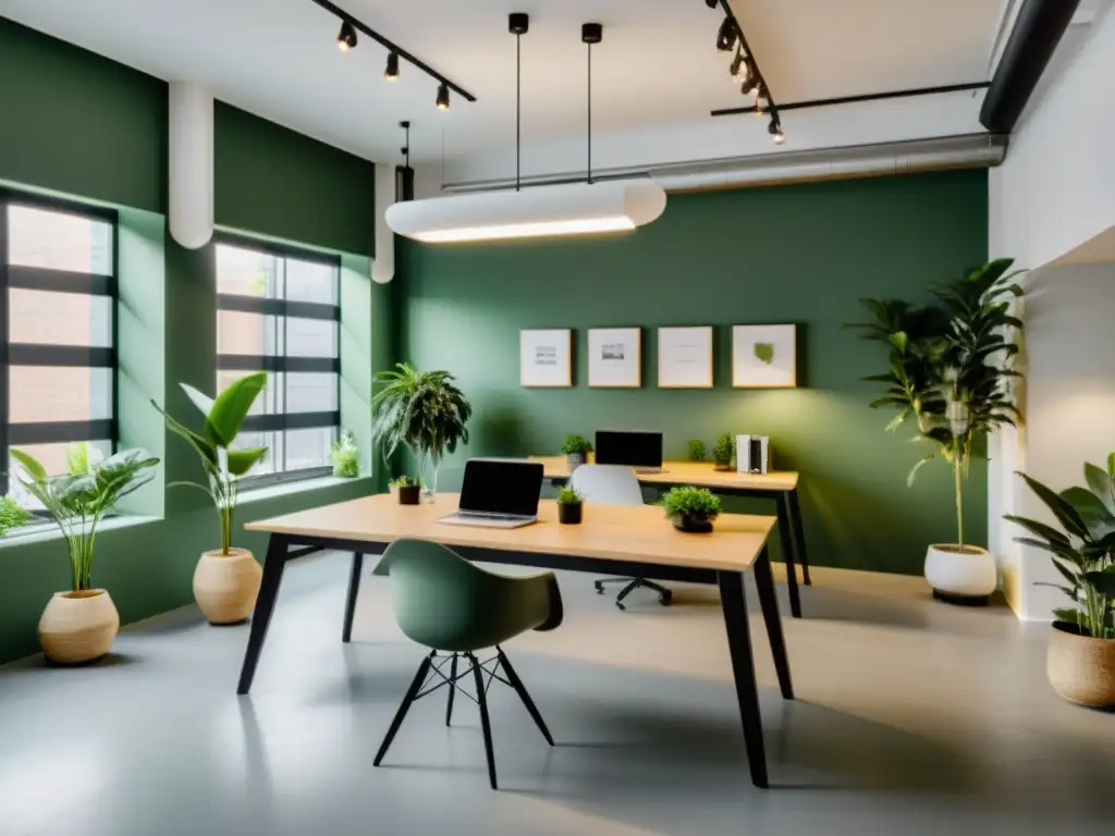 Espacio de coworking con armonía Feng Shui en diseño moderno y luminoso, ideal para profesionales