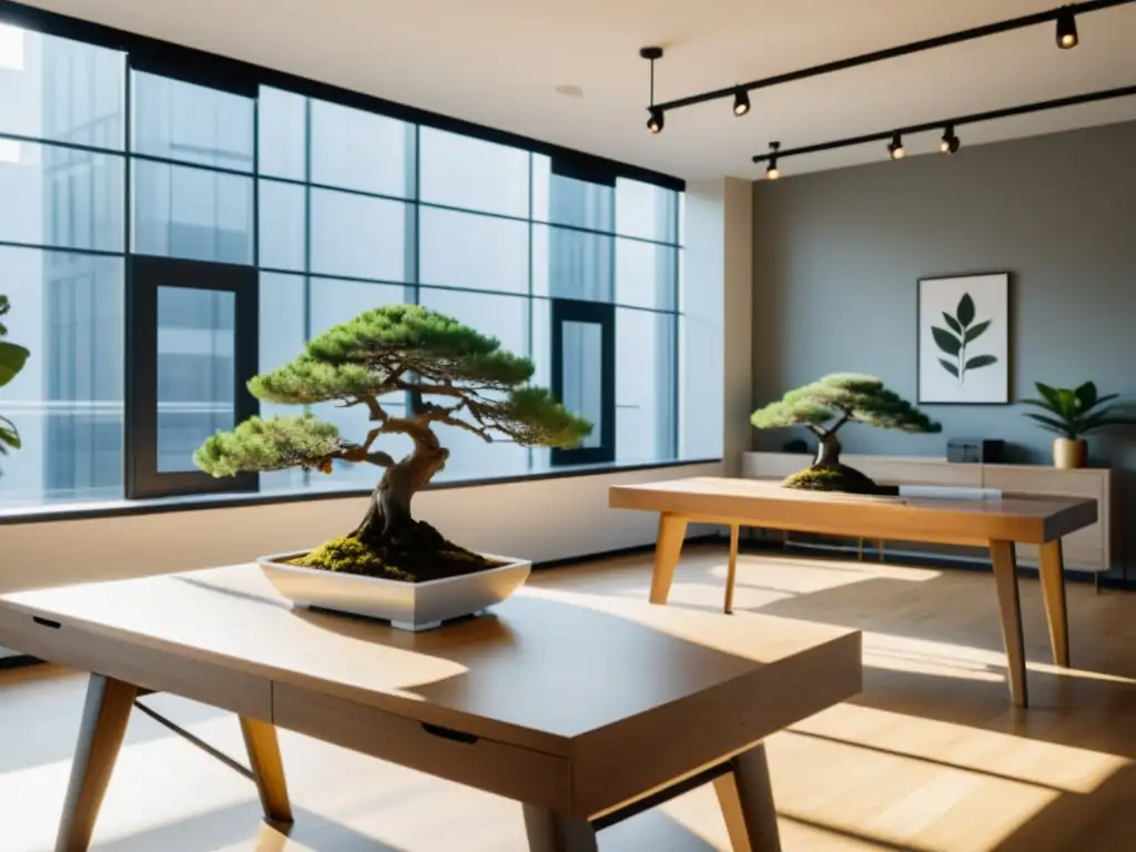 Un espacio de coworking moderno con iluminación natural, armonía y equilibrio, que incorpora los principios del Feng Shui en su diseño