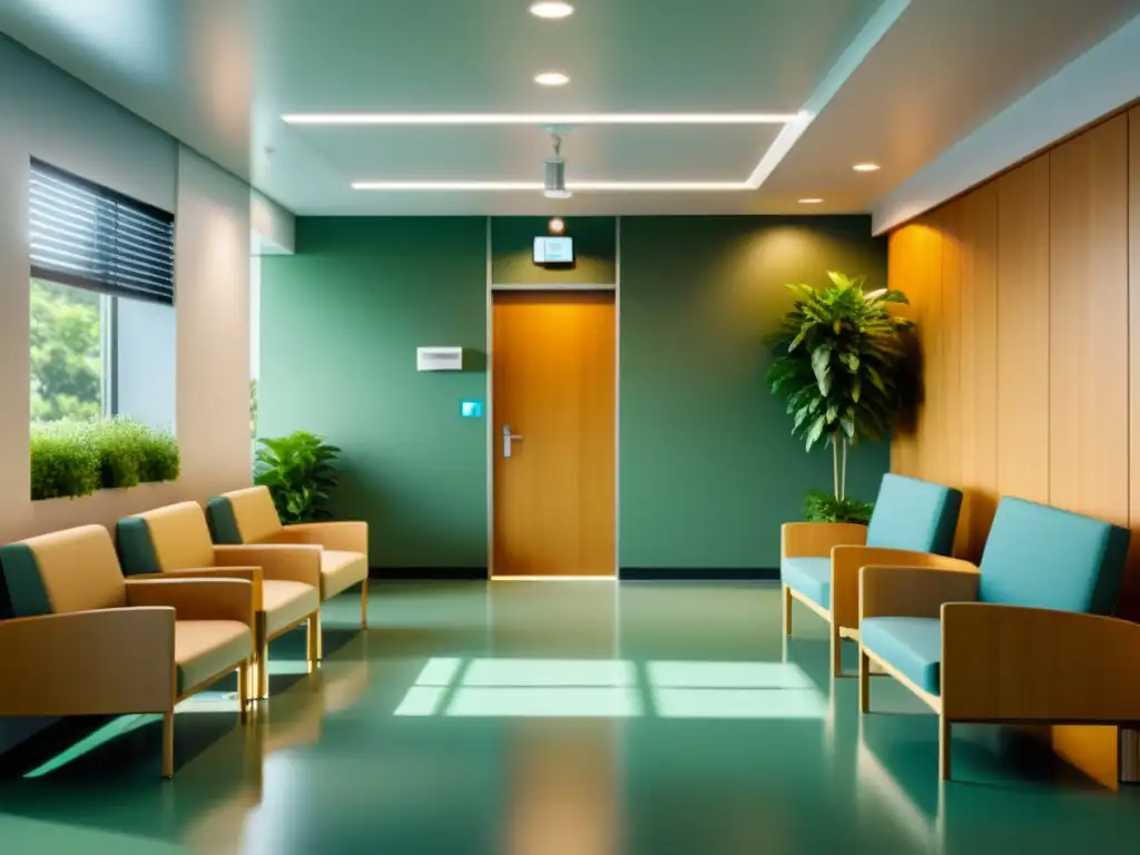 Espacio hospitalario tranquilo con diseño minimalista y elementos de Feng Shui en hospitales urbanos