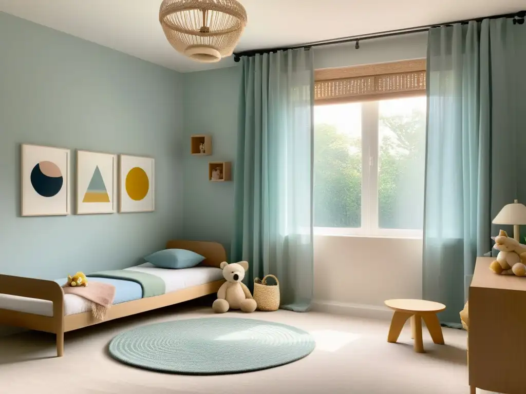 Espacio infantil sereno y minimalista, con Feng Shui para niños creatividad, colores suaves y decoración cuidadosamente seleccionada