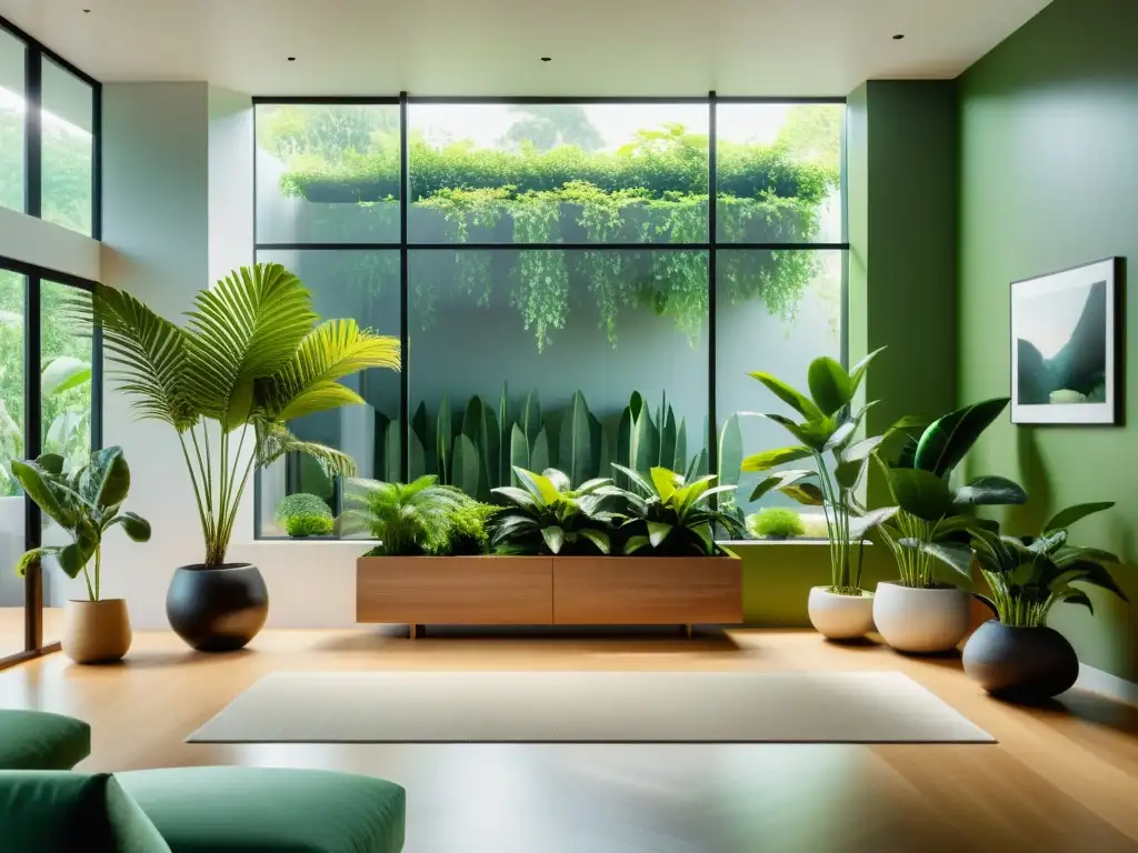 Espacio interior minimalista con plantas de interior para armonización, creando una atmósfera serena y vibrante en 8k