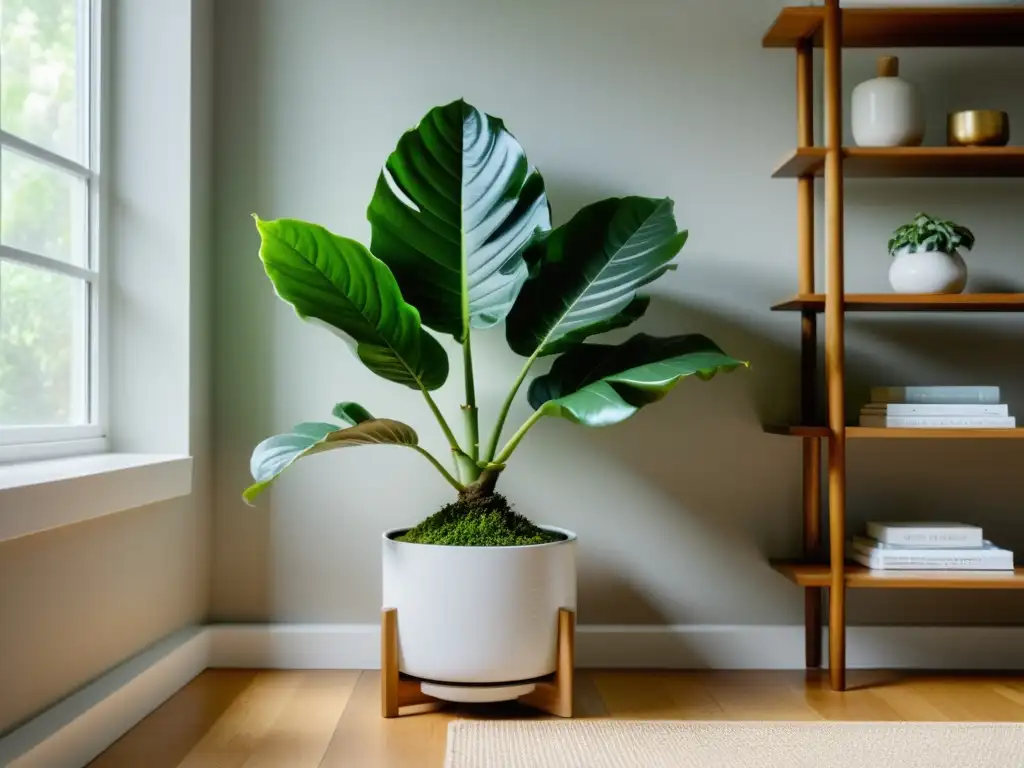 Espacio interior sereno con planta de interior en Feng Shui, paredes neutrales y luz natural