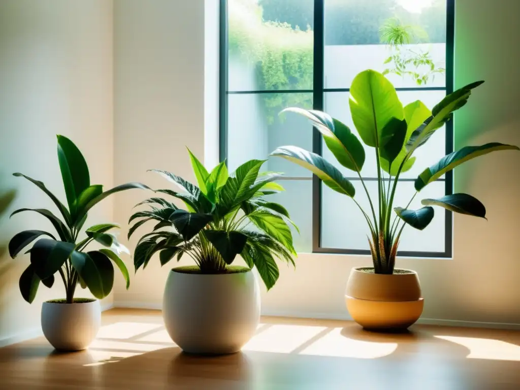 Espacio interior sereno con plantas de interior para feng shui, luz natural y armonía