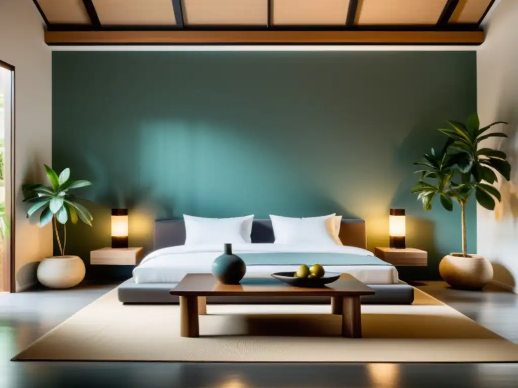 Espacio interior tranquilo y armonioso con equilibrio de elementos y decoración según principios de Feng Shui