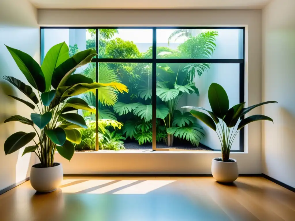 Espacio interior tranquilo con plantas para potenciar energía positiva, creando armonía y vitalidad