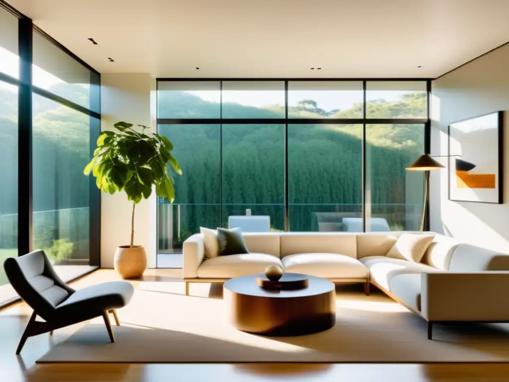 Espacio luminoso y armonioso, con estrategias de iluminación natural y Feng Shui, que refleja serenidad y elegancia