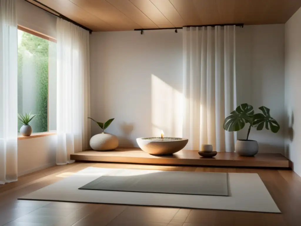 Espacio de meditación serene con iluminación Feng Shui para meditación profunda