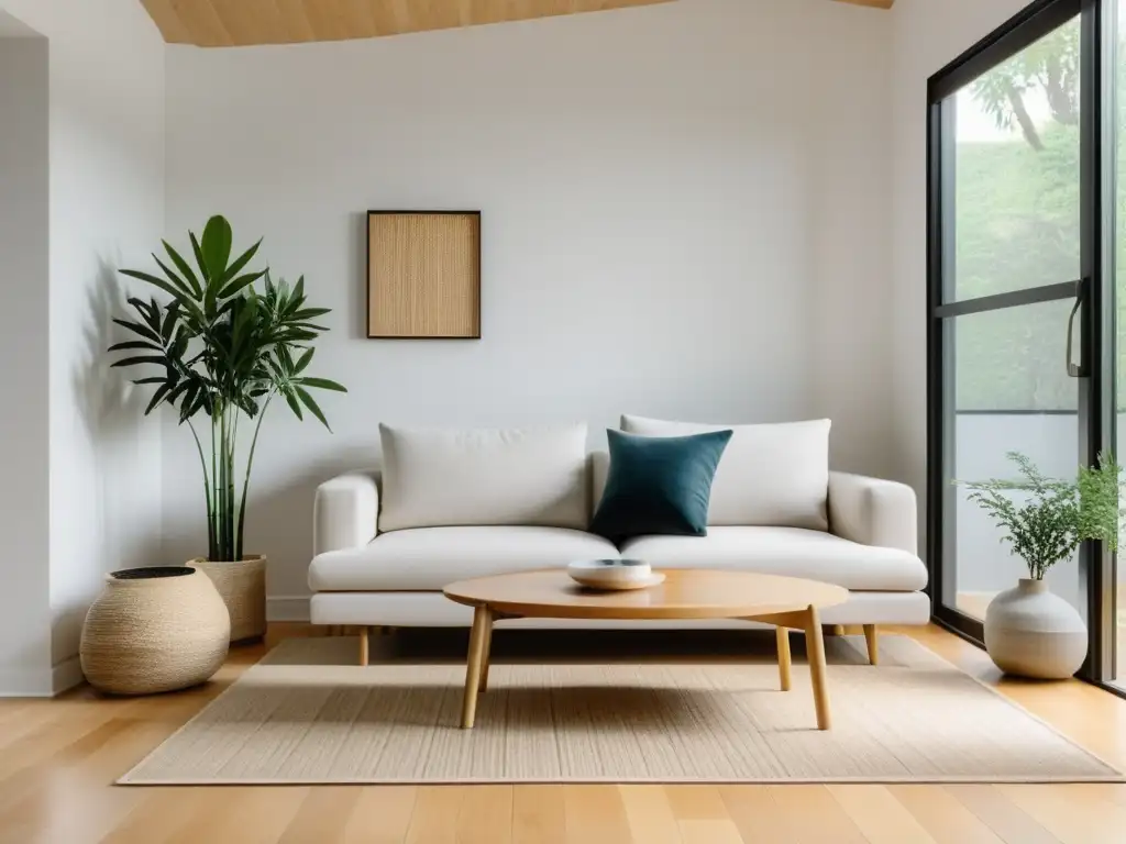 Espacio minimalista con Feng Shui para apartamentos pequeños: sala con muebles neutros, luz natural y armonía