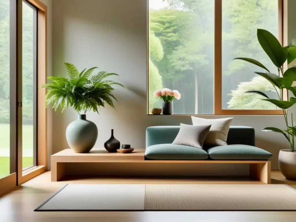 Espacio minimalista y armonioso con limpieza energética con Feng Shui, bañado en luz natural y rodeado de elementos naturales y serenidad