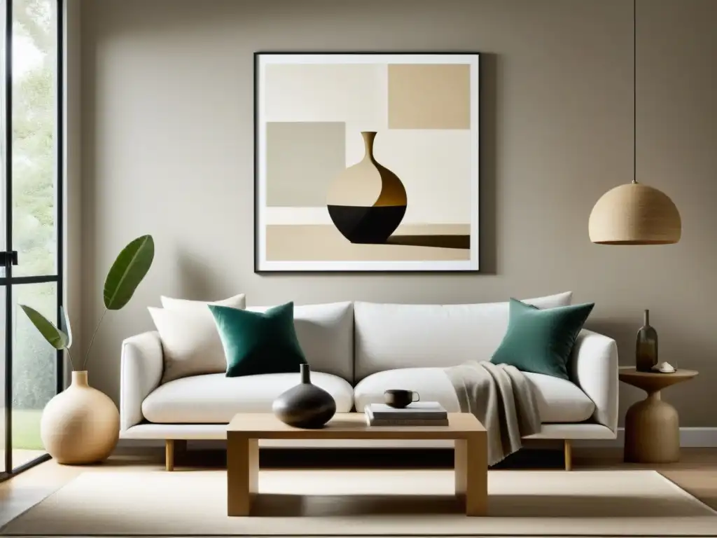 Espacio minimalista con arte abstracto y decoración serena para potenciar Feng Shui