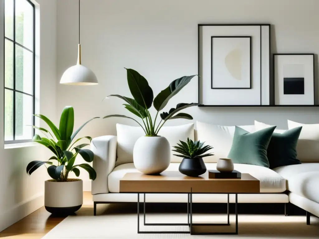 Espacio minimalista en blanco con decoración cuidadosamente seleccionada, evocando armonía y tranquilidad para la psicología del feng shui decoración