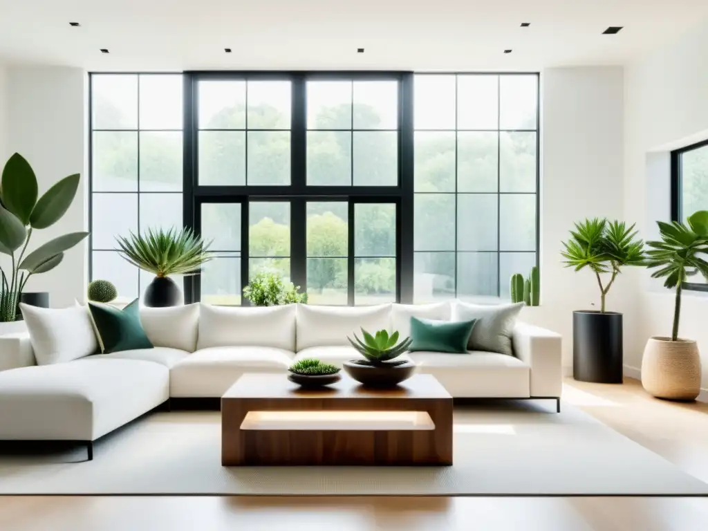 Espacio minimalista con Feng Shui, suculentas en casa y luz natural