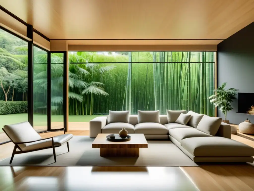 Espacio de estar minimalista con diseño sostenible y elementos de Feng Shui para una vida en equilibrio y armonía