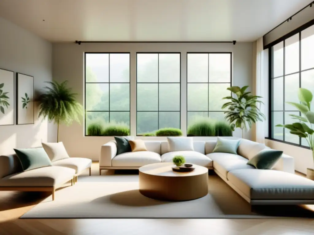 Espacio minimalista con estrategias de iluminación natural feng shui, decorado armoniosamente y bañado por luz natural