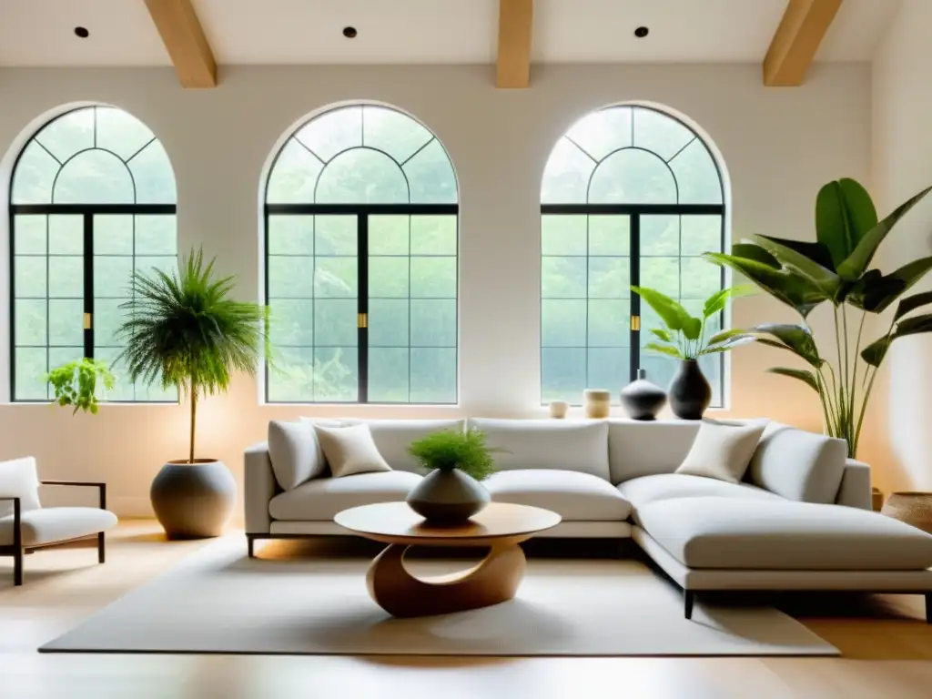 Espacio minimalista con Feng Shui y aromaterapia hogar integrados, inundado de luz natural y armonía