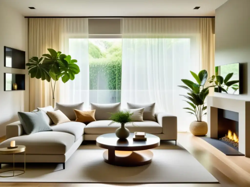 Espacio minimalista con feng shui para armonizar hogar, plantas y luz natural crean atmósfera serena y equilibrada