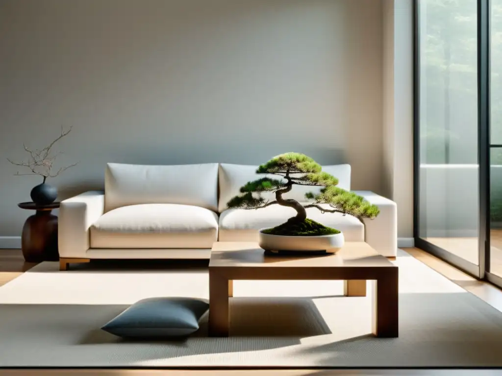 Espacio minimalista con diseño de interiores con feng shui, inundado de luz natural y tranquilidad