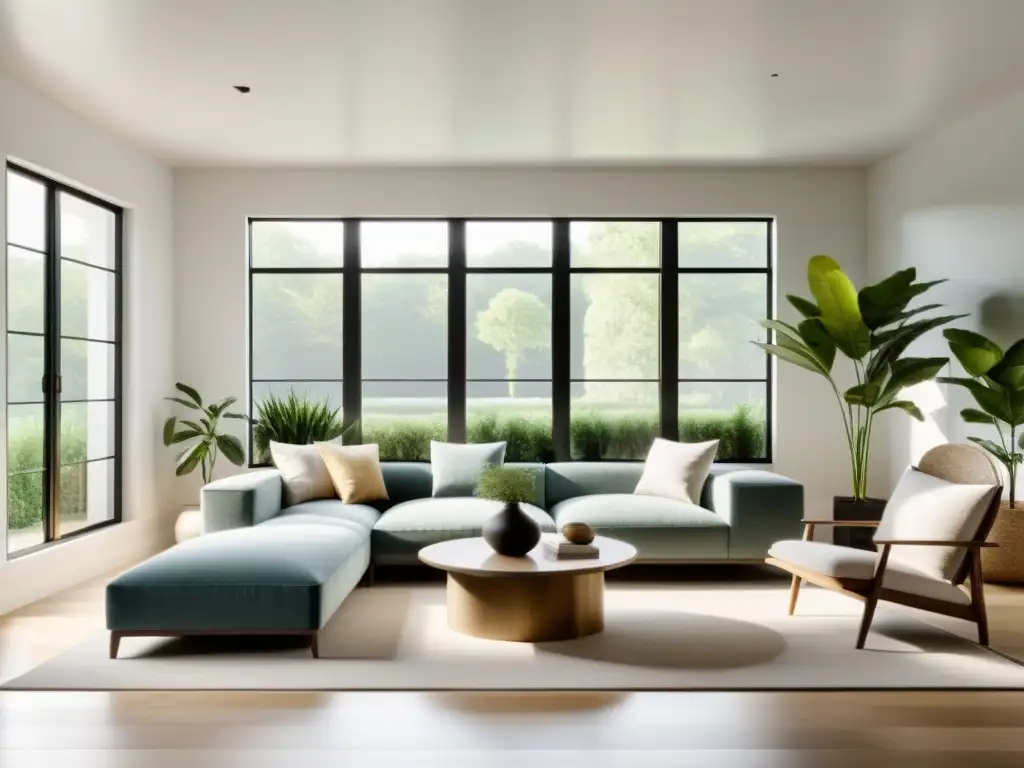 Espacio de estar minimalista con luz natural y principios de Feng Shui para momentos de cambio