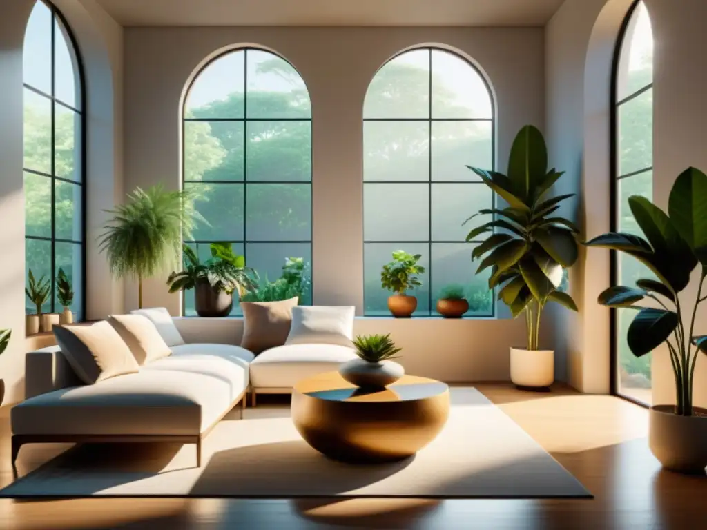 Espacio minimalista con luz natural y plantas