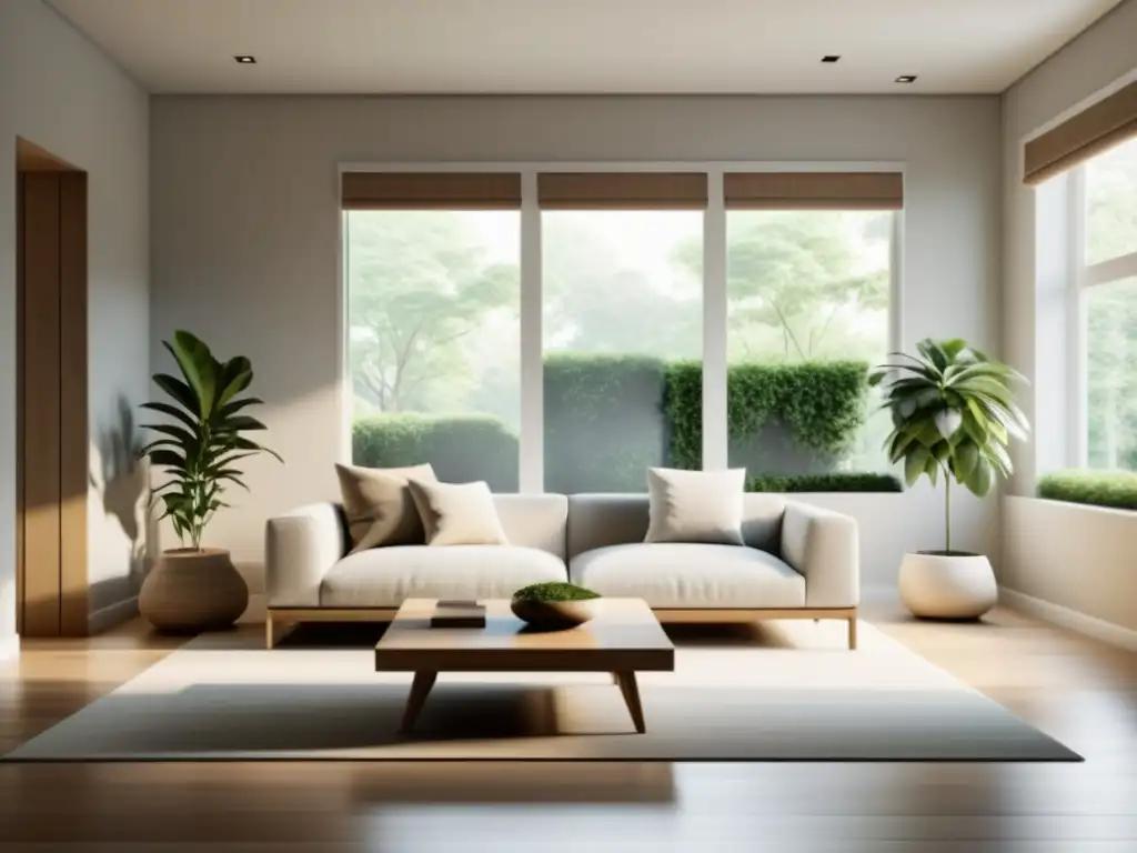 Espacio minimalista con luz natural y técnicas de Feng Shui para iluminación