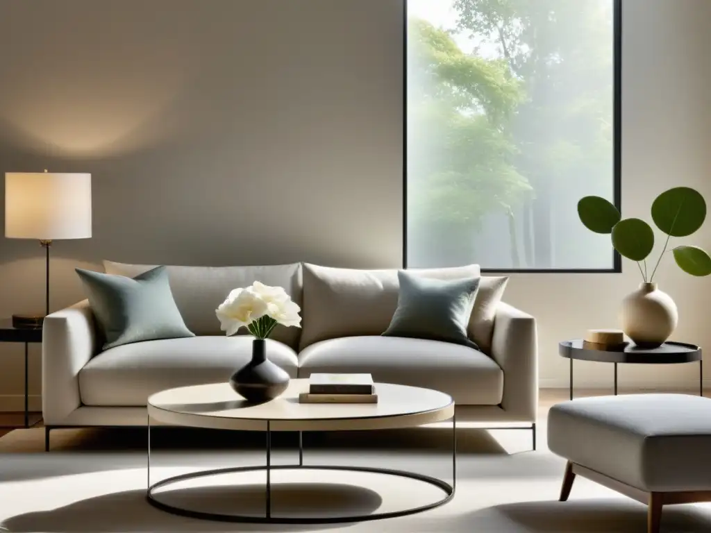 Espacio minimalista que complementa el Feng Shui con muebles y decoración cuidadosamente seleccionados