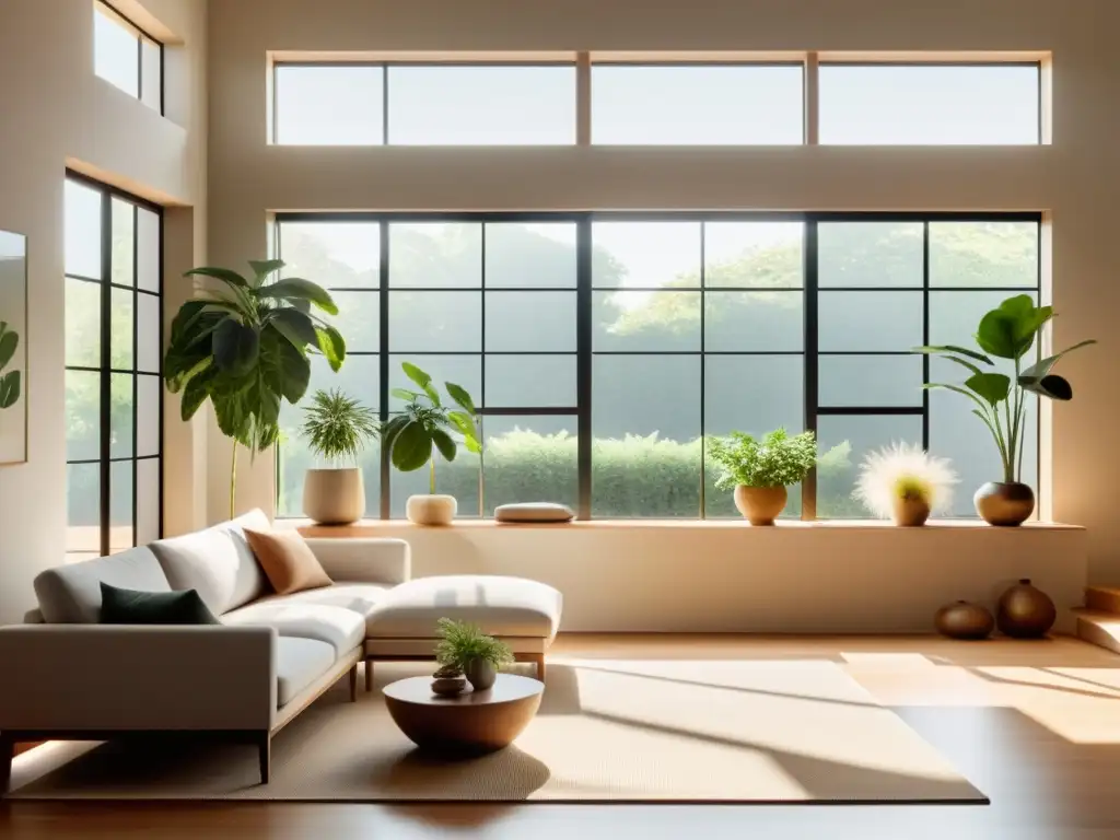 Espacio minimalista con ventilación natural y plantas, siguiendo los consejos Feng Shui ventilación hogar