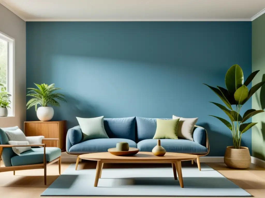 Espacio minimalista y sereno con impacto emocional, siguiendo principios de Feng Shui y psicología del color