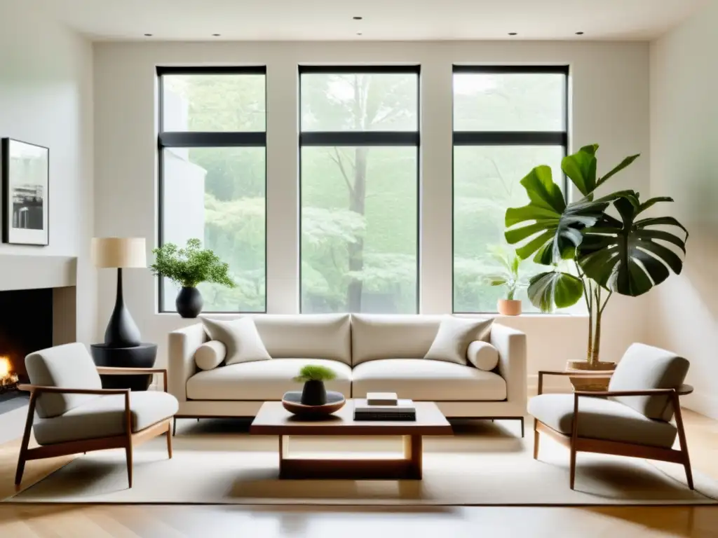 Espacio minimalista y sereno con influencias de Feng Shui en hogar