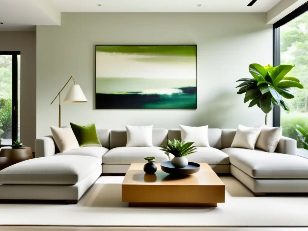 Espacio minimalista y sereno con decoración Feng Shui y luz natural