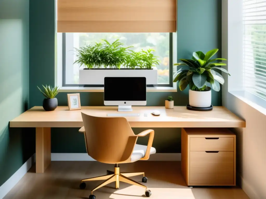 Un espacio de oficina minimalista con diseño ergonómico y Feng Shui