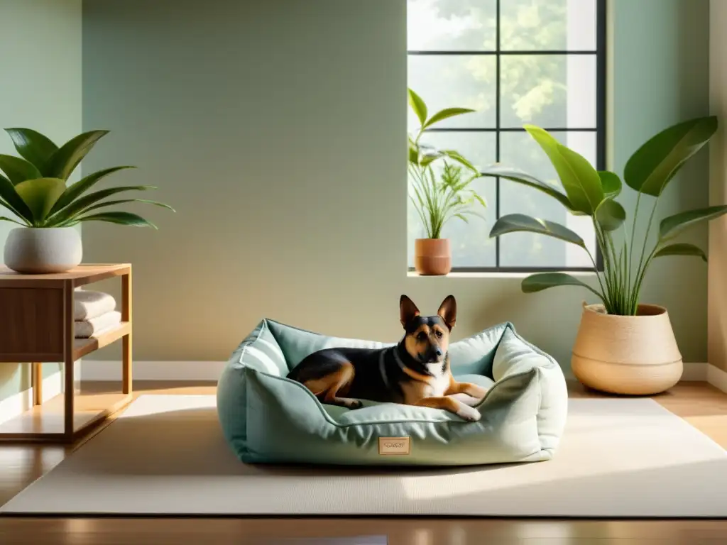 Un espacio sereno con una cama para mascotas en armonía Feng Shui