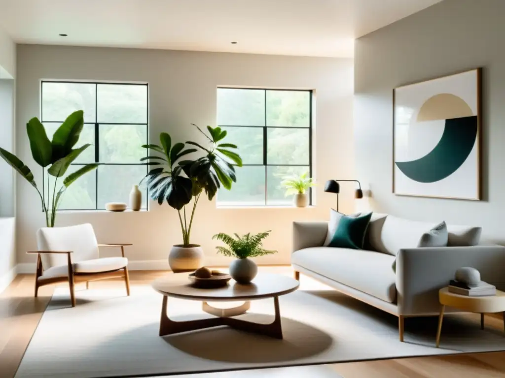 Espacio sereno con diseño minimalista y la importancia del Feng Shui en psicología ambiental