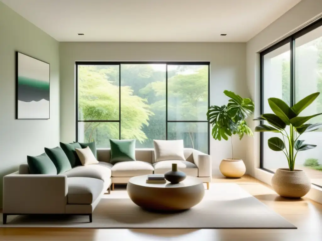 Espacio sereno en Feng Shui con luz natural y equilibrio, destacando la importancia de la iluminación en Feng Shui