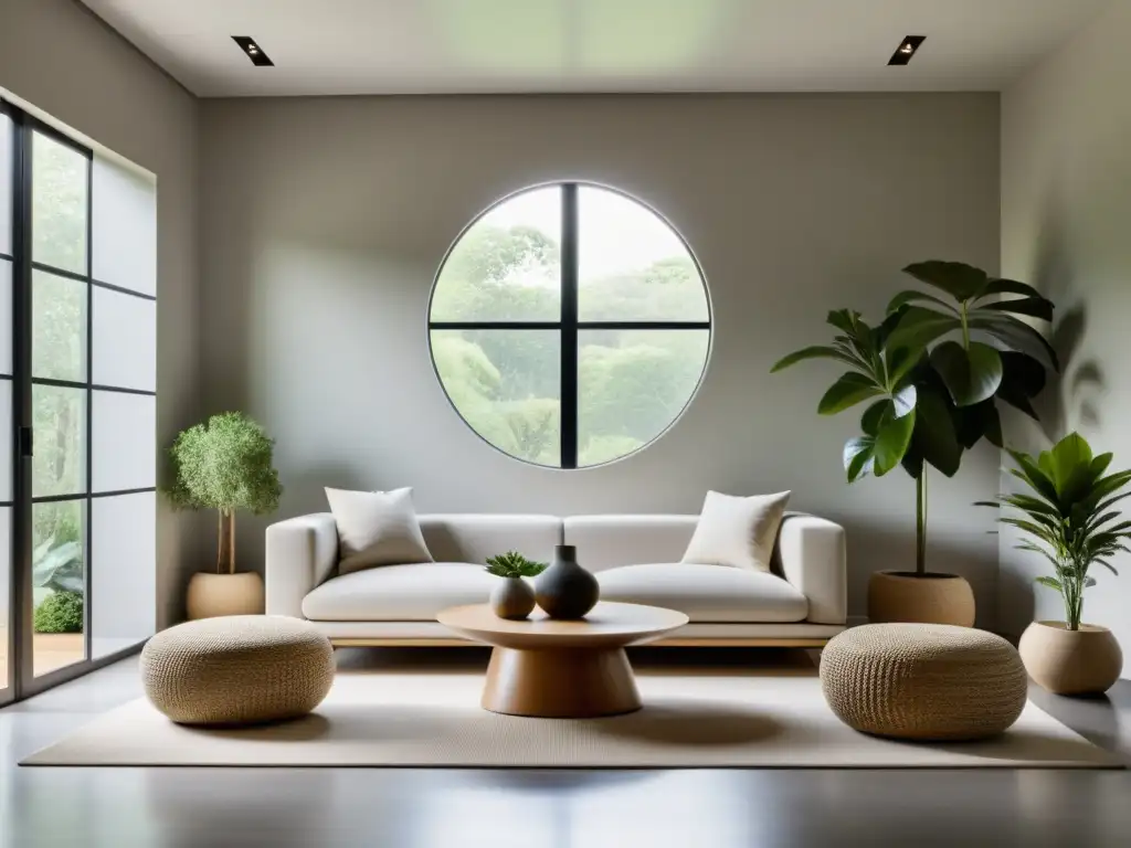 Un espacio sereno y minimalista con energía positiva, influencias de Feng Shui y diseño hogar