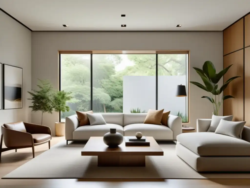 Espacio sereno y minimalista con ventana grande, luz natural y decoración armoniosa