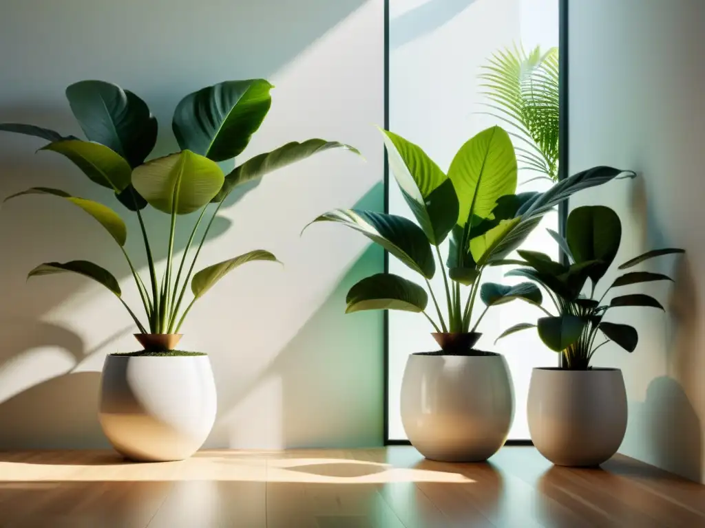 Espacio sereno con plantas para armonizar el hogar, luz suave y atmósfera tranquila en una habitación minimalista