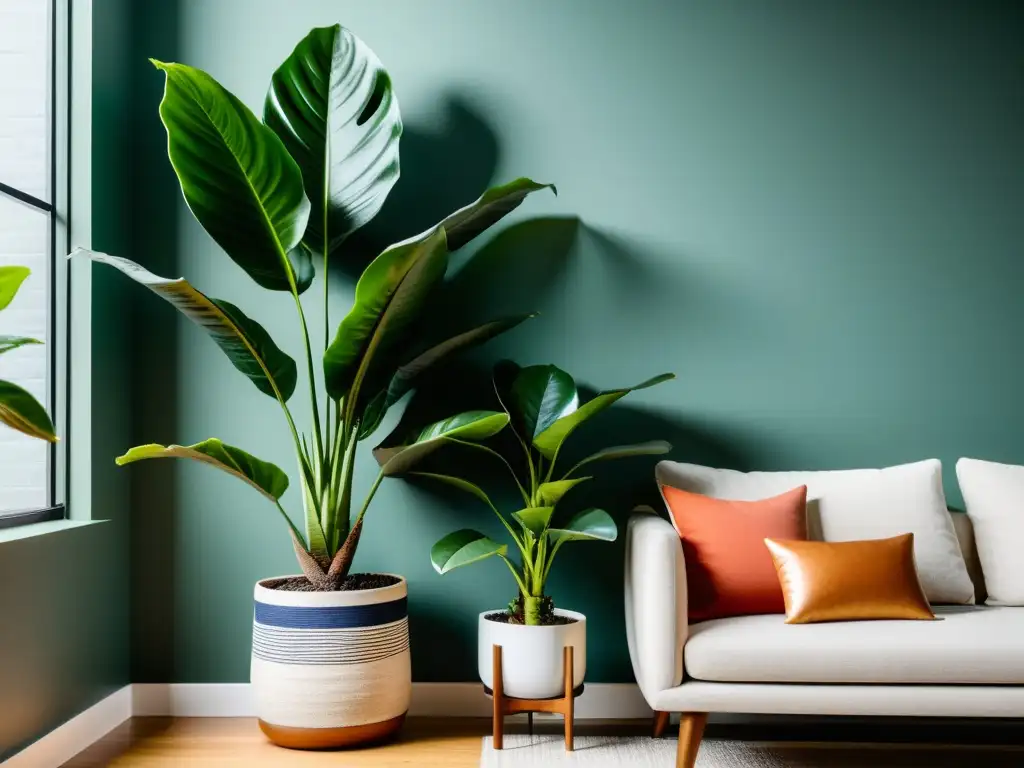 Espacio sereno con plantas de interior para feng shui en decoración minimalista y elegante