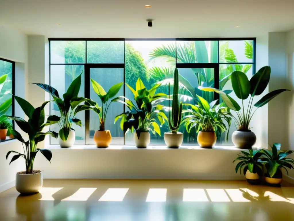 Espacio sereno con plantas purificadoras Feng Shui en apartamento