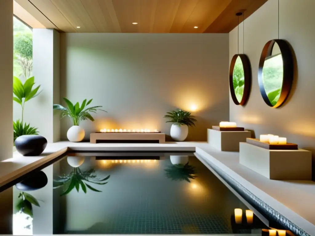 Espacio de spa minimalista con claves Feng Shui diseño spa, plantas, agua y armonía relajante